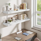Fun Memories Floating Shelves Set of 2, 40 Inch Long Wooden Wall Shelves, 10 Inch Deep Wall Mounted Storage Shelf with Metal 