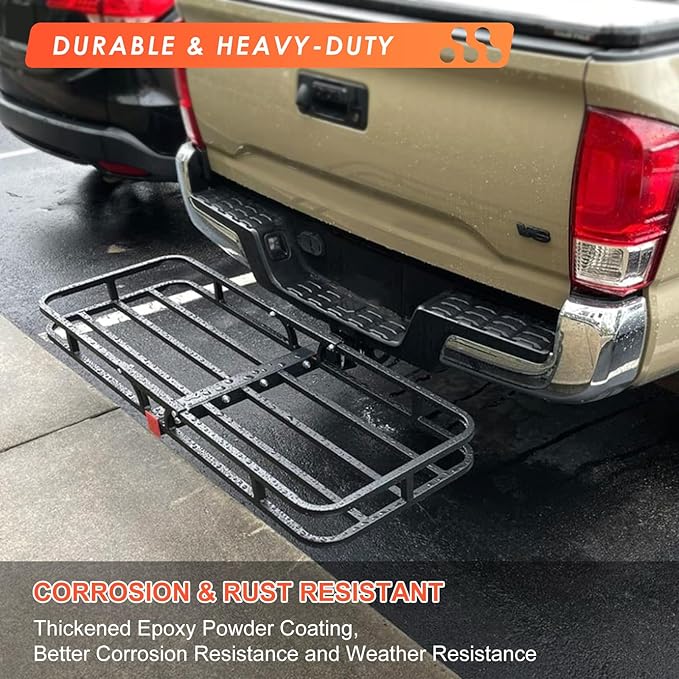 Hitch Mount Cargo Carrier Basket 53"*19"*5"+Waterproof Bag 9 Cubic Feet(51"*17"*18"),and Cargo Net with Attachment Hooks,Ratchet Straps,Hitch Stabilizer.500 Lbs Capacity,fit 2" Receiver