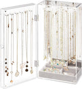 Lolalet Necklace Holder Organizer, Acrylic Jewelry Organizer with 24 Hooks, Rotating Clear Necklaces Display Box with Built-i