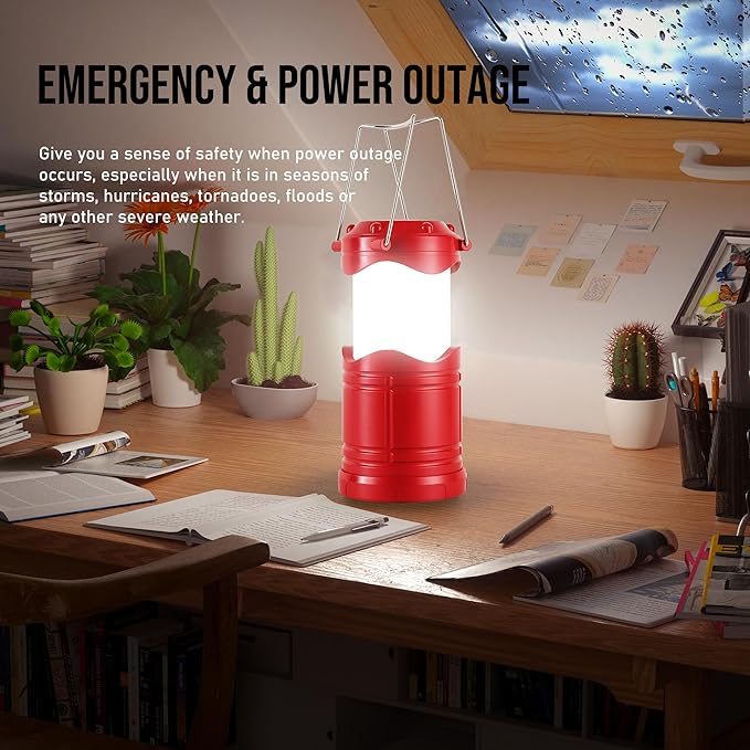 Lichamp LED Camping Lantern, 4 Pack Battery Powered Flashlight for Power Outages, Portable Collapsible Hanging Light Essentia