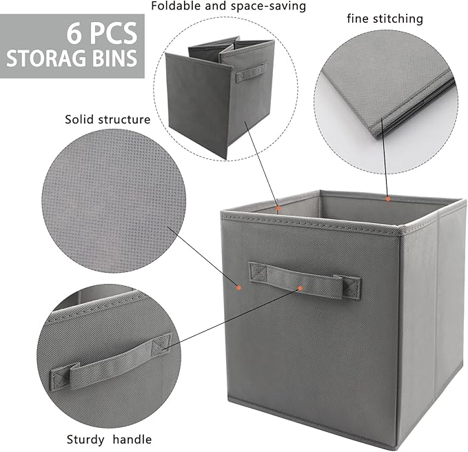 EBIGIC storage bins collapsible storage bins,cube storage organizer (Pack of 6) 9*7.5*7.5inch,For home and office Collapsible