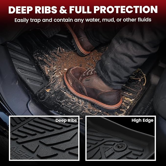 LASFIT Floor Mats for Chevy Silverado/GMC Sierra Crew Cab 1500 2500/2500HD 1999-2007, 3500HD 2001-2007(2007 Fit Classic Body Only), Suburban/Yukon XL/Escalade ESV (2nd Row Bench Seat Only) 2000-2006