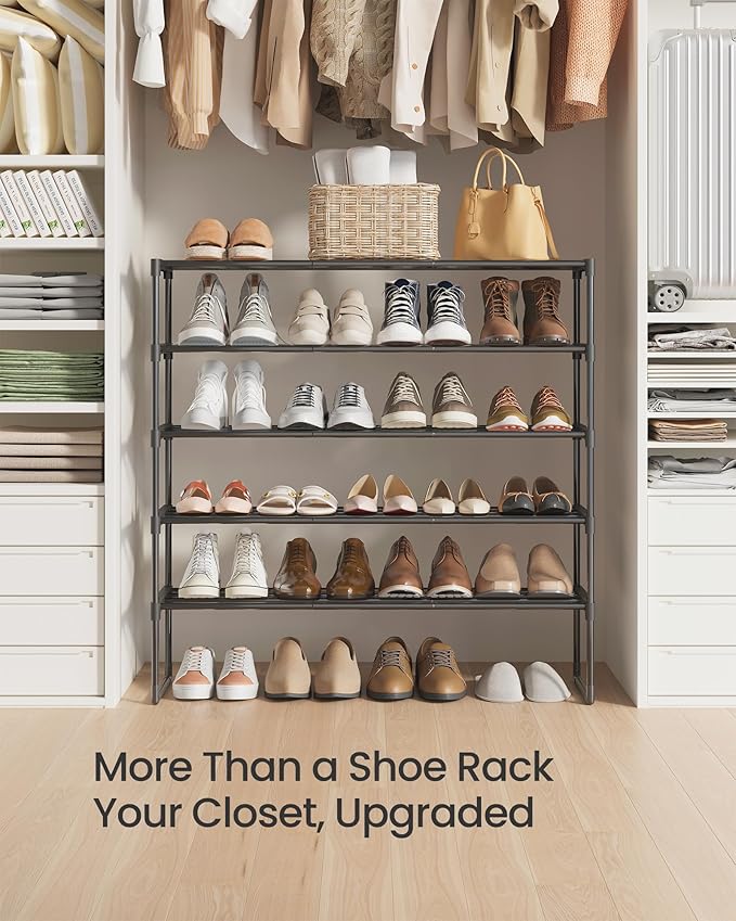 SONGMICS Shoe Rack, 5-Tier Shoe Organizer, Metal Storage Shelf, Upright or Upside Down, for 20-25 Pairs, Stackable, for Entry