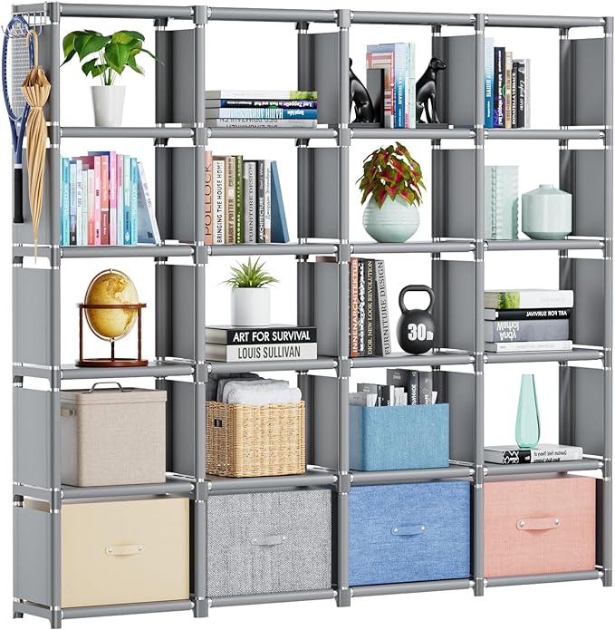 Mavivegue Book Shelf, 20 Cube Storage Organizer, DIY Bookcase, Metal Cube Bookshelf,Tall Book case for Bedroom, Living Room,O