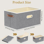 Yawinhe Foldable Storage Baskets for Shelves, Fabric Closet Organizers, Bins with 3 Handles, Cubes for Clothes, Grey, 15''Lx9