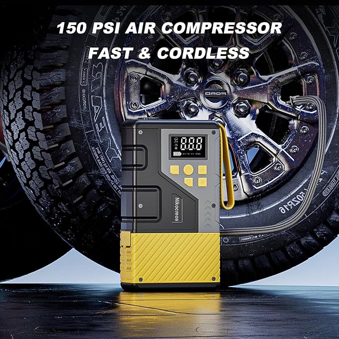 Portable Car Jump Starter with Air Compressor for Emergencies,3000A Peak and 150 PSI Max,for 12L Gas & 10L Diesel