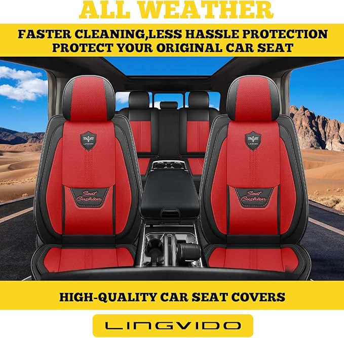 LINGVIDO Car Seat Covers Full Set (5 Seats) - Premium Perforated Nappa Leather, Waterproof Shield, Omni-Adapt Fit SUVs Sedans