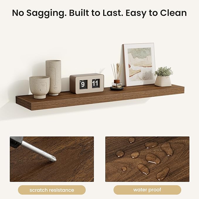 Fun Memories Rustic Wood Floating Shelves for Wall, Space-Saving Wall Mounted Shelves for Bathroom, Bedroom, Living Room and 