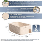 NaturalCozy 11.8"x8"x4.5” Storage Baskets for Shelves 3 Pack | Cotton Rope Woven Small Baskets for Organizing | Small Storage