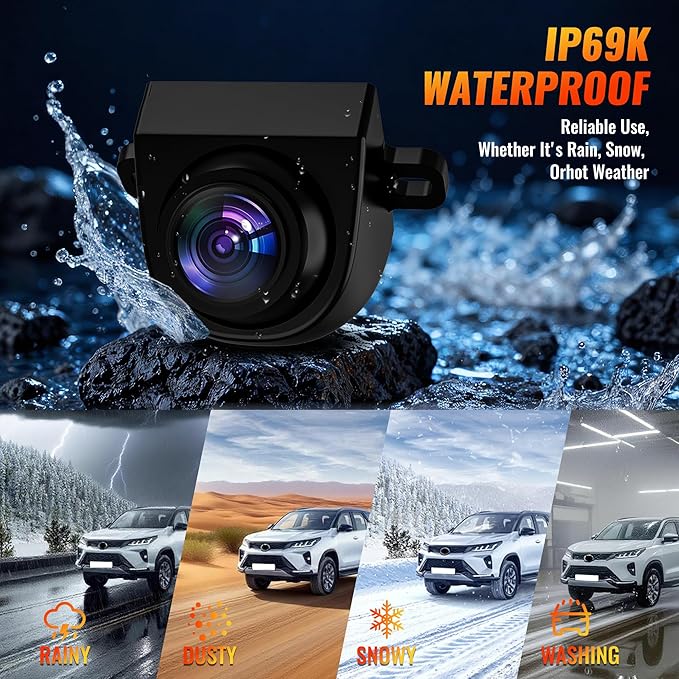 AHD 1080P Universal Backup Camera - 360° Rotatable Lens & Parking Sensor,IP69K Waterproof with Night Vision & 170° Wide View 