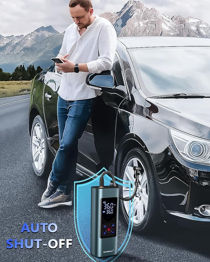 Tire Inflator Portable Air Compressor: Cordless Air Pump for Car Tires 150PSI - Tire Pump with Pressure Gauge for Car Bike Motorcycle Balls (Grey Blue)