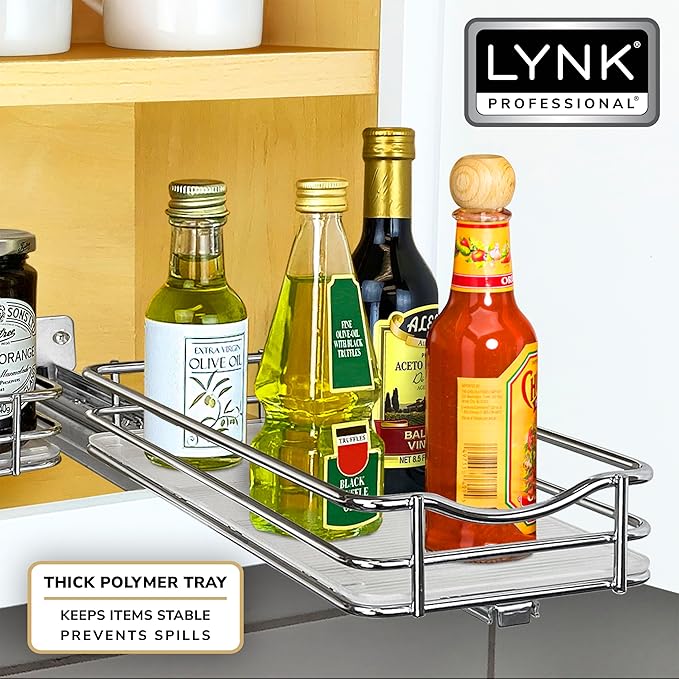 LYNK PROFESSIONAL® Pull Out Spice Organization for Cabinets - 4-3/8 inch Wide – Spice Rack for Inside Cabinets, Slide Out Spi