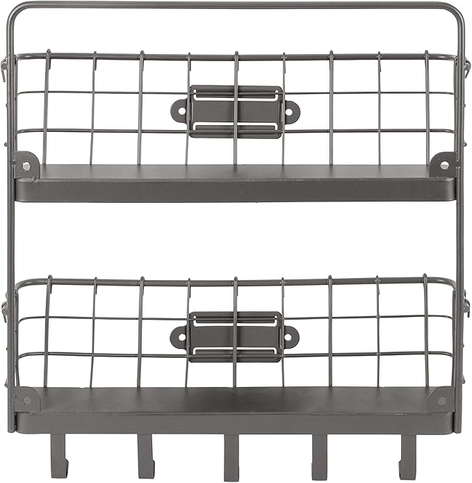 Spectrum Mail and Key Organizer for Wall, Vintage 2-Tier Mail Holder for Wall with 5 Key Hooks, Farmhouse Entryway Key and Ma