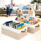 Closet Organizer Bins 3 Pack, Large Storage Bins for Shelves, Foldable Closet Storage Boxes Baskets with Leather Handles for 