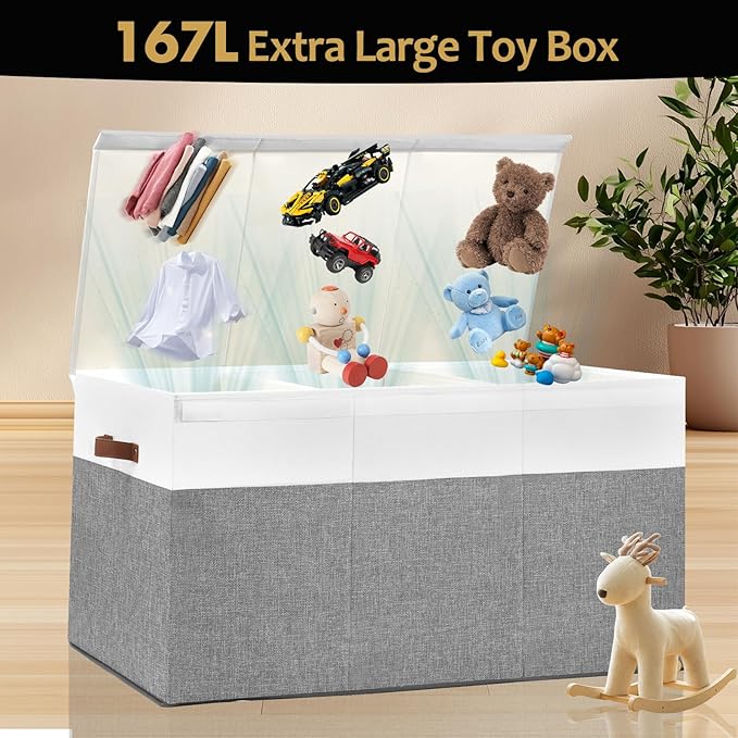 Gowee Extra Large Toy Storage Box with Lid, Sturdy Toys Storage Chest Bin Organizer Basket with Dividers for Kids, Boys, Girl