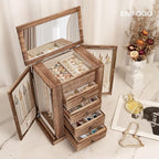 Emfogo Jewelry Box for Women, 5 Layer Large Wood Boxes & Organizers for Necklaces Earrings Rings Bracelets, Rustic Organizer 
