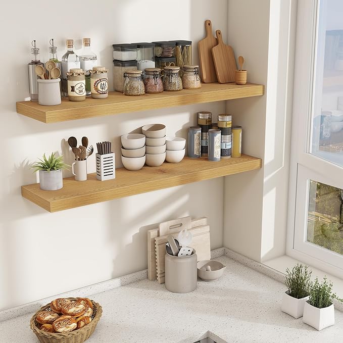 Fun Memories 48 Inch Floating Shelves for Wall - 10 Inch Deep Fireplace Mantel Shelf - Wood Floating Shelves for Wall - Large