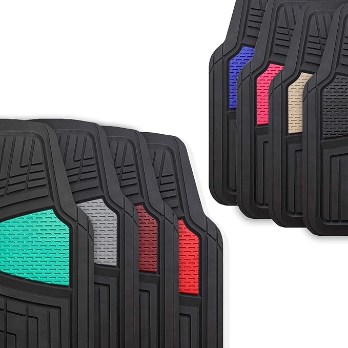FH Group Automotive Floor Mats - Heavy-Duty Rubber Floor Mats for Cars, Universal Fit Full Set, Climaproof Floor Mats, Trimmable Floor Mats for Most Sedan, SUV, Truck Floor Mats Blue