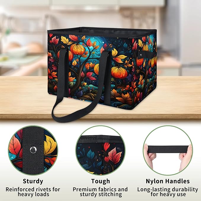 Reusable Grocery Bags Heavy Duty Shopping Bags Foldable Large Tote Bags with Long Handles & Hard Bottom