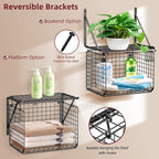 3IngSeagulls 2 Pack Laundry Room Shelves, Wire Baskets with 8 Hooks, Over Washer and Dryer Shelf, Wall Mounted Storage and Cl