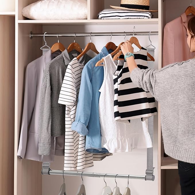 Hanging Closet Rod, 17-28In Width and Up to 32In Height Closet Extender, Double Hanging Bar with Powder-Coated Metal Pole and