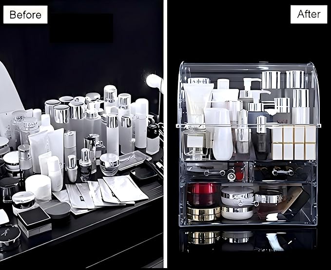 Clear Large Acrylic Makeup Organizer With Lid Cosmetic Storage Drawers Portable Makeup Organizers Dustproof And Waterproof Bo