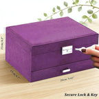 QBestry 3-Layer Jewelry Box for Women with Lock and Key & Drawer, Large Jewelry Organizer with 8 Necklace Hooks & 56 Earring 