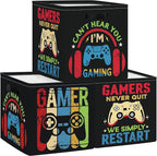Clastyle Video Game Kid Storage Cube Organizer Set Black Gamepad Closet Clothes Cube Storage Bin Nursery Toddler Toy Box Ches