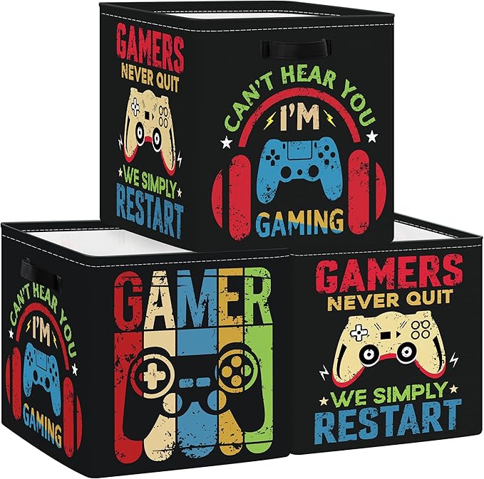 Clastyle Video Game Kid Storage Cube Organizer Set Black Gamepad Closet Clothes Cube Storage Bin Nursery Toddler Toy Box Ches