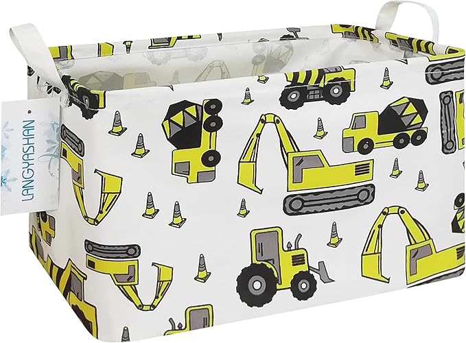 LANGYASHAN Rectangular Storage Bin Collapse Canvas Fabric Cartoon Storage Basket with Handles for Organizing Home Kitchen Boy