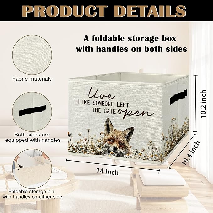 Rustic Fox Storage Bins & Boxes with Handles, Farmhouse Fox Foldable Basket for Organizing, Live Like Someone Left the Gate O