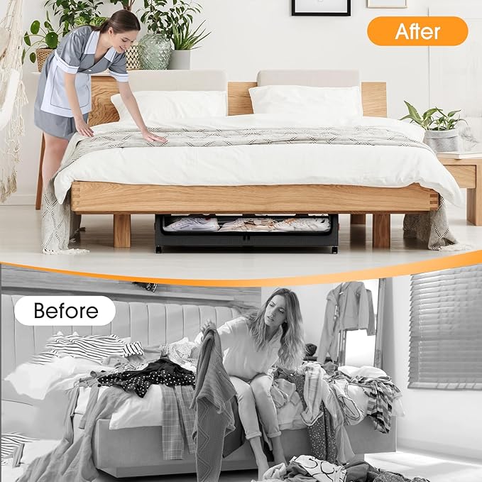 Under Bed Storage with Wheels 1Pack Storage Containers with Clear Window&Label Under Bed Drawers Rolling Under Bed Storage fo