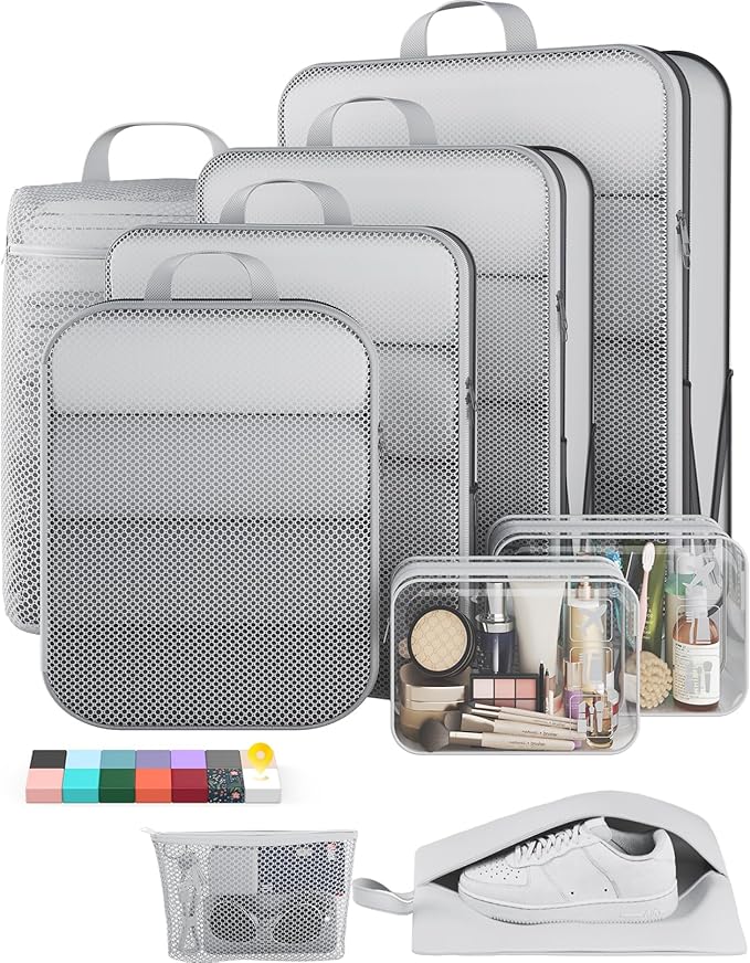 Veken 9/11 Set Compression Packing Cubes for Travel Essentials,Compressible Expandable Large Luggage Suitcase Organizer Bags 