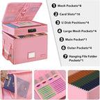 DocSafe File Box with Lock,Multi-Layer Fireproof Document Box Collapsible File Storage Organizer with Pockets/Handle,Large Po