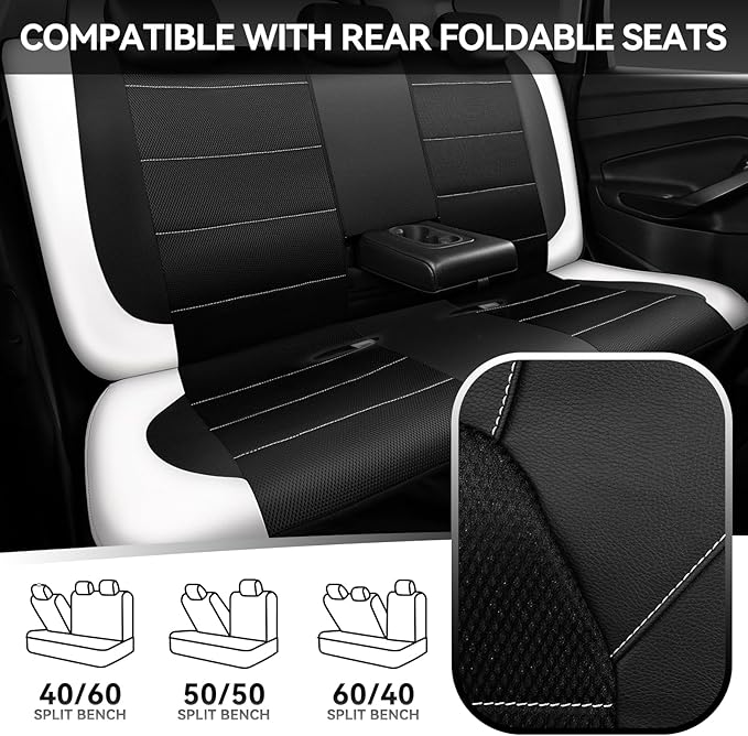 CAR PASS Universal Leather Car Seat Covers Full Set with Sporty Design, Breathable All Season Easy to Clean Anti-slip Wear-Re