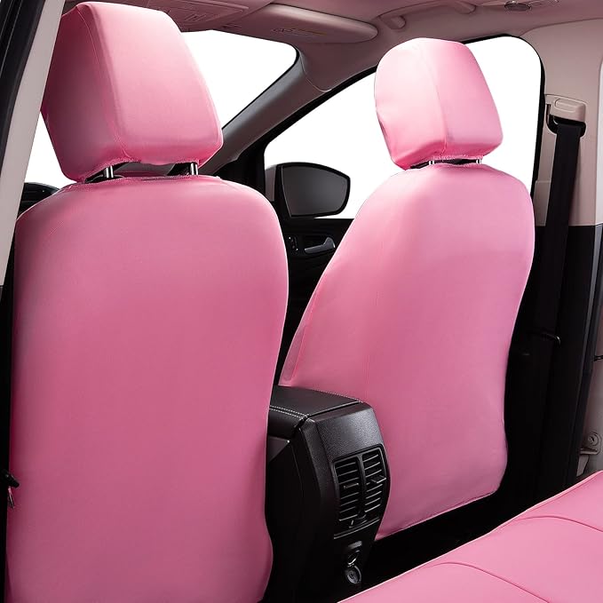 Flying Banner car seat Covers Protects Water Proof Faux Leather Carbon Fiber Fronts Rear Bench Covers (Pink Pink, Full Set - 