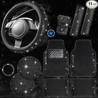 CAR PASS 11 PCS Bling Diamond Car Mats Set for Women Girls, Sparkly Rhinestone Steering Wheel Cover, Waterproof Floor Mats Un