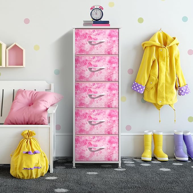 Sorbus Fabric Dresser for Kids Bedroom - Chest of 5 Drawers, Tall Storage Tower, Clothing Organizer, for Closet, for Playroom