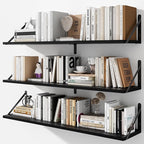 Floating Shelves for Wall, 36W x 8D Wide Bookshelf with Brackets Set of 3, Wood Wall Mounted Shelves for Living Room, Kitchen