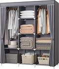 Portable Closet, 51 Inch Wardrobe Closet for Hanging Clothes with 2 Hanging Rods, 8 Storage Organizer Shelves for Bedroom, Du