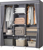 Portable Closet, 51 Inch Wardrobe Closet for Hanging Clothes with 2 Hanging Rods, 8 Storage Organizer Shelves for Bedroom, Du