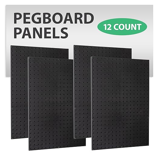 WallPeg Pegboard Panels Garage Organization - 12 ea (24"x16") Black Peg Board Panel Set - (PB-1-B) Tool Organizer, Crafts, Sh