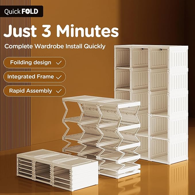 ANTBOX Portable Wardrobe Closet Storage Organizer for Clothes,Transparent Door Panels,Suitable for Living Room, Bedroom,Plast