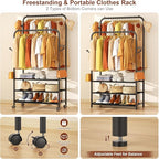 Furologee Clothes Racks for Hanging Clothes, Portable Rolling Garment Rack, Sturdy Metal Freestanding Cloths Racks with Wheel