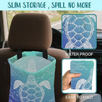 Car Trash Bag Abstract Blue Sea Turtle Hanging Drawstring Car Organizer and Storage Bag with Adjustable Buckle Canvas Garbage Bin for Back Seat or Hanging Headrest Car Decor Road Trip Essentials