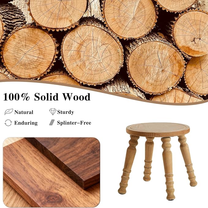 Solid Wood Wall Shelf 3-Tier,Solid Wooden Step Stool,Rustic Floating Shelves Wall Mounted Storage Rack,Wooden Stool for Adult