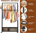 MOYIPIN Double Rods Clothing Rack with Wheels,Clothing Organizer for Hanging Clothes Coat Scarves Bags,Multi-functional Bedro