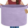 MEGASKET Purple Rope Storage Basket, 22" X 14" Large Woven Baskets, Jumbo Floor Bin for Throw Blankets Pillows, Baby Laundry 