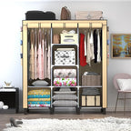 Portable Wardrobe with 10 Storage Racks and 2 Hanging Poles 6 Side Pockets Fleece Cover, Size 130 x 45 x 172 cm, Bedroom Clos