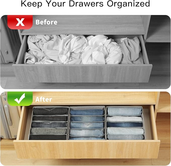 Qozary Pants Jeans Organizer for Closet, 4 Pack Drawer Organizers for Clothing, 5 Grids Wardrobe Clothes Storage for Deep Dra